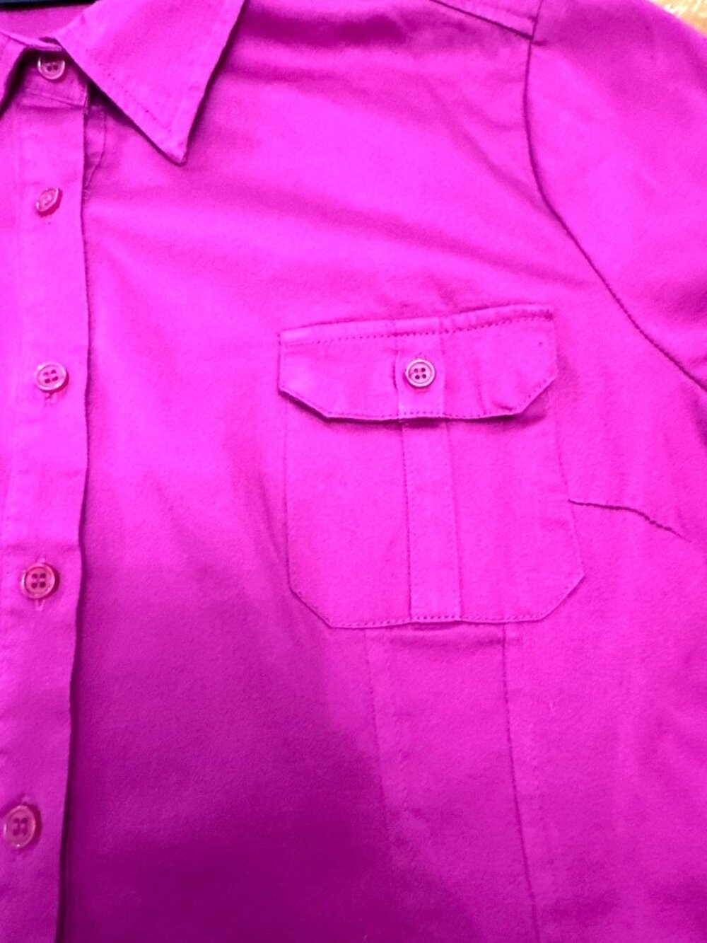 Apt 9 XL Pink Button Up Blouse Roll Tab Utility Career Chic Y2K Barbiecore Style - Picture 11 of 11
